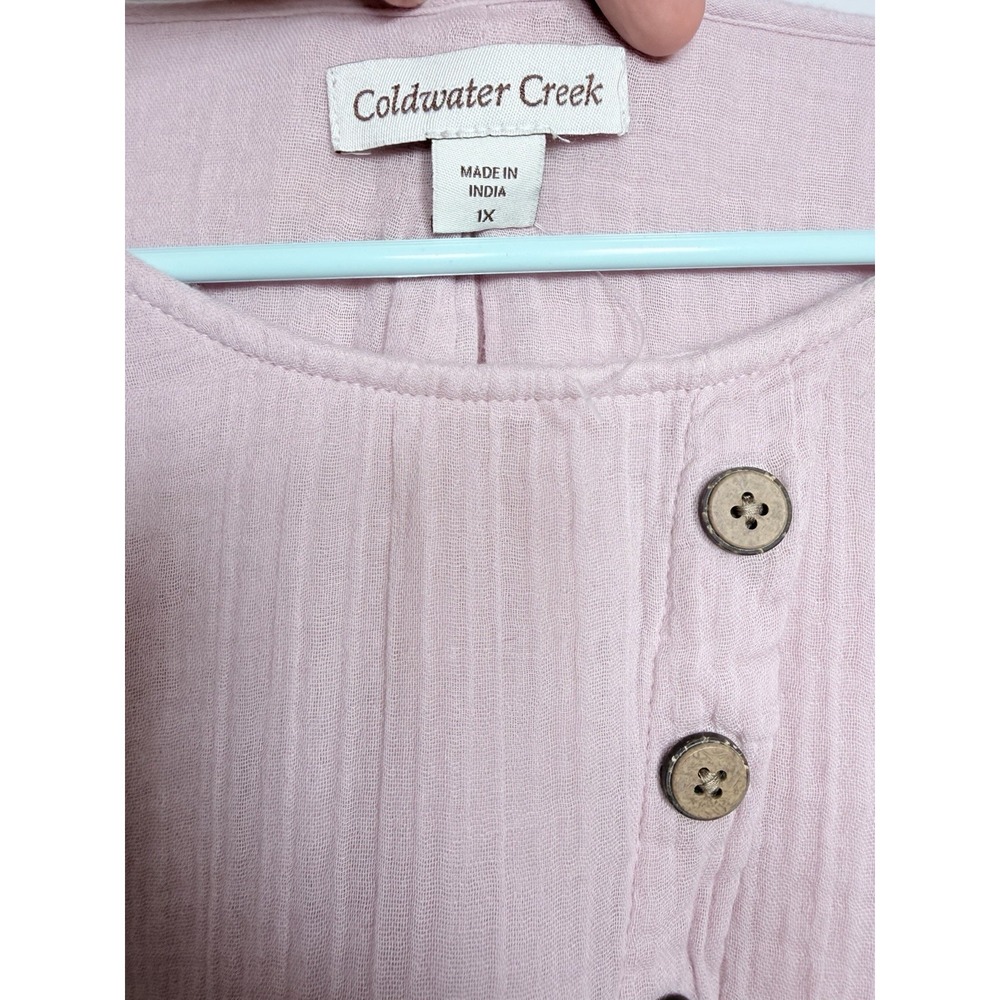 Coldwater Creek Light As Air Gauze Tunic 1X Blush Cotton Boho Lagenlook Layer - Picture 8 of 14